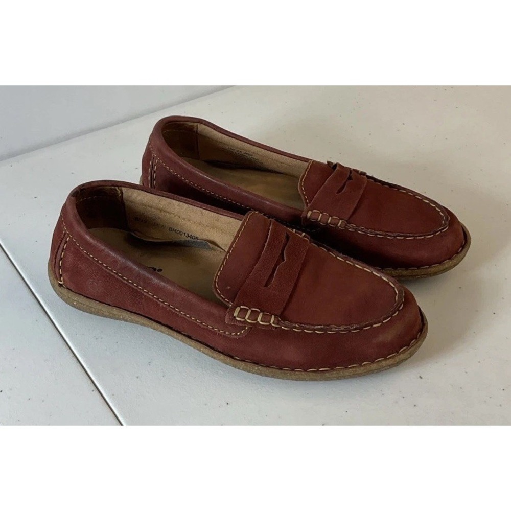 Born Nerina Womens Size‎ 8 Red Brown Leather Slip On Penny Loafer Shoes Travel